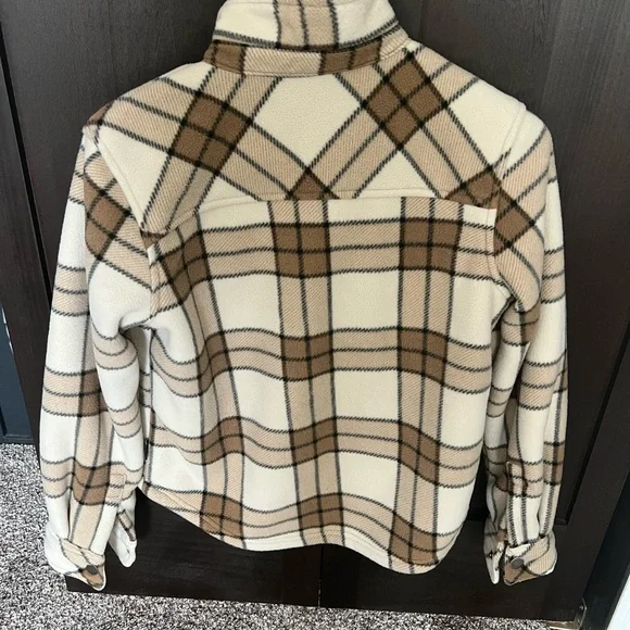 Eddie Bauer Cream and Brown Plaid Teddy Jacket - Picture 3 of 4